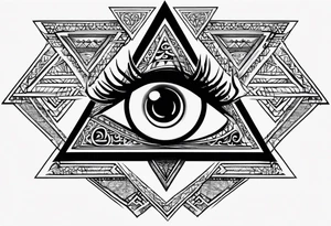 triangle tattoo with eye inside in arabic letters tattoo idea