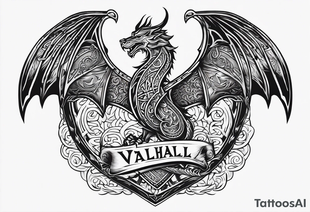 Viking sword Valhalla shield dragon tattoo idea