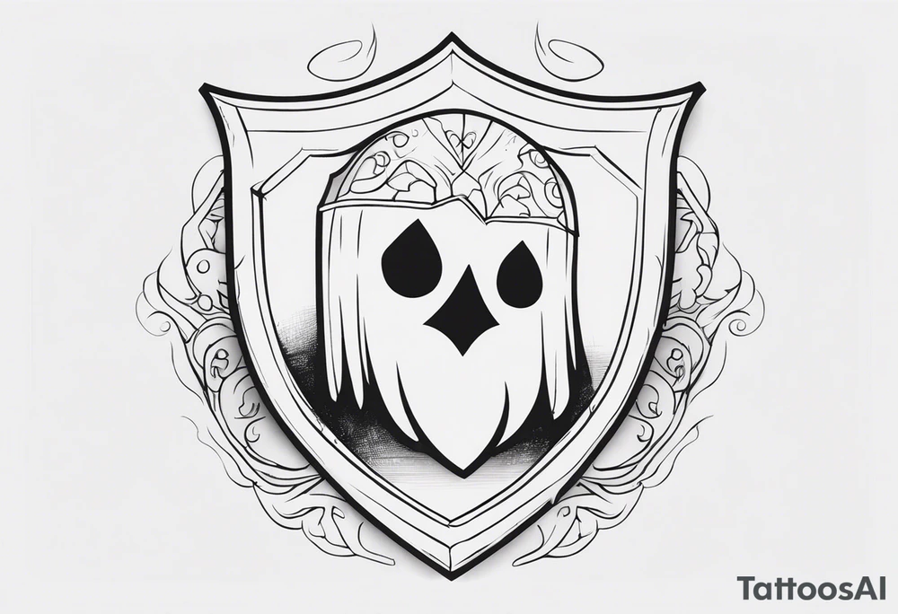ghost figures inside a shield shape tattoo idea