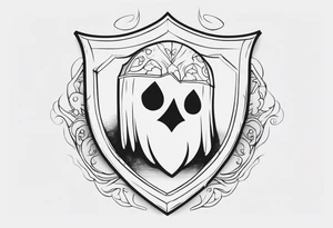 ghost figures inside a shield shape tattoo idea