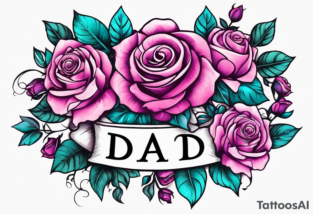 Dad, roses, teal, pink, purple tattoo idea