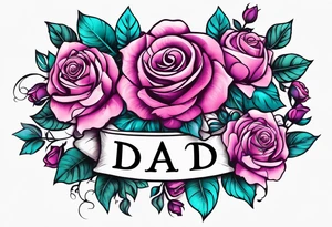 Dad, roses, teal, pink, purple tattoo idea