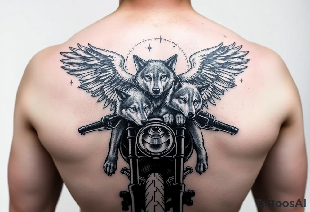 guardian angel wolves on a motorcycle tattoo idea