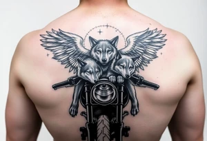 guardian angel wolves on a motorcycle tattoo idea