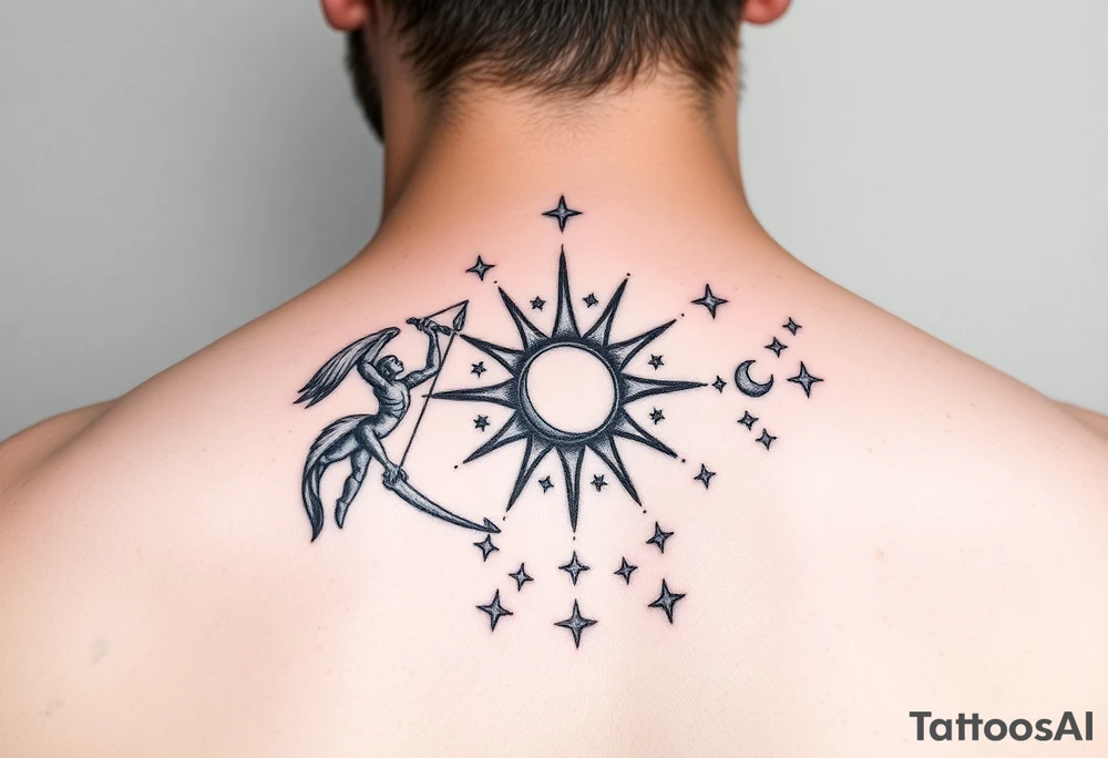 Gemini, sagittarius, sun and moon, with stars and sparkles tattoo idea