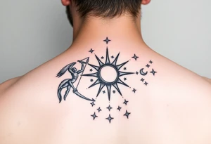 Gemini, sagittarius, sun and moon, with stars and sparkles tattoo idea