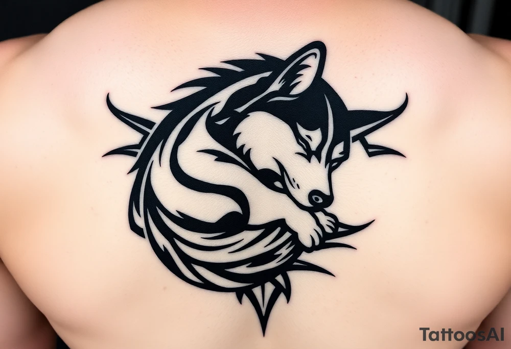 Majestic Siberian husky curled up napping tattoo idea