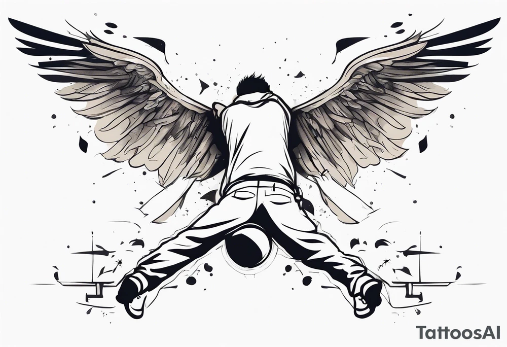 Man with wings falling upside down tattoo idea