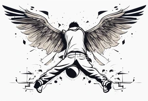 Man with wings falling upside down tattoo idea