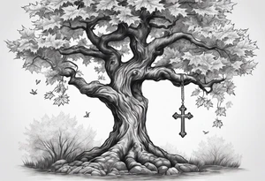A maple tree with a cross as the trunk. tattoo idea