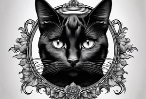 Photo realistic black cat head only facing forward add moon tattoo idea