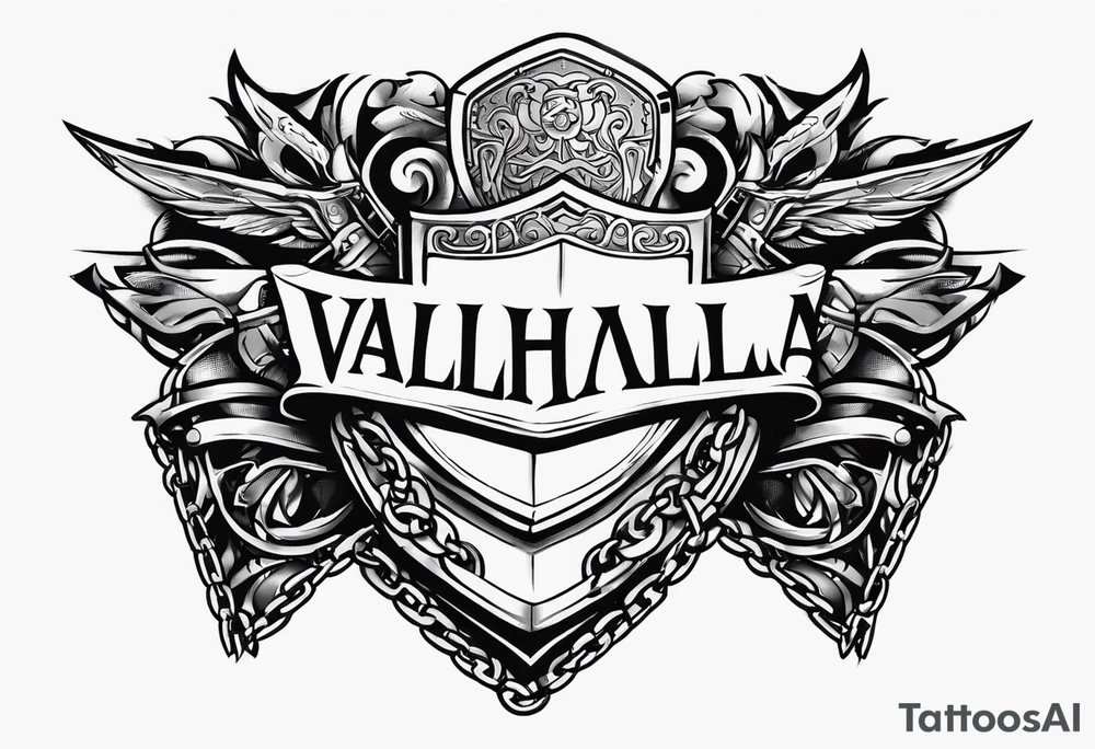 Valhalla stairs sword shield chains tattoo idea