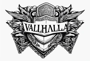Valhalla stairs  sword shield chains tattoo idea