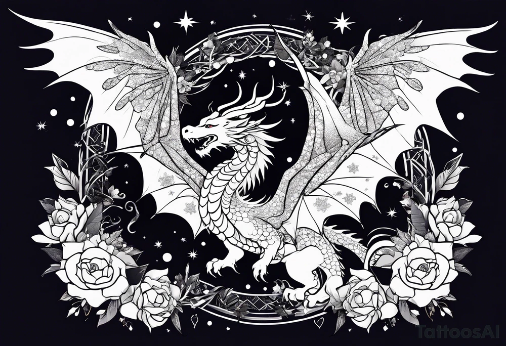 Constellation, wing , snow , cross , dragon female japan kawaii , flower tattoo idea