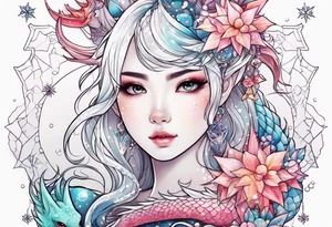 Constellation, dragon kawaii girl, snowflake tattoo idea