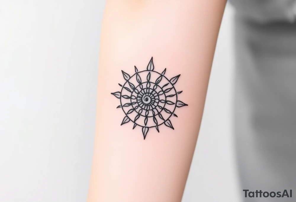 Fibonacci sun spiral shell tattoo idea