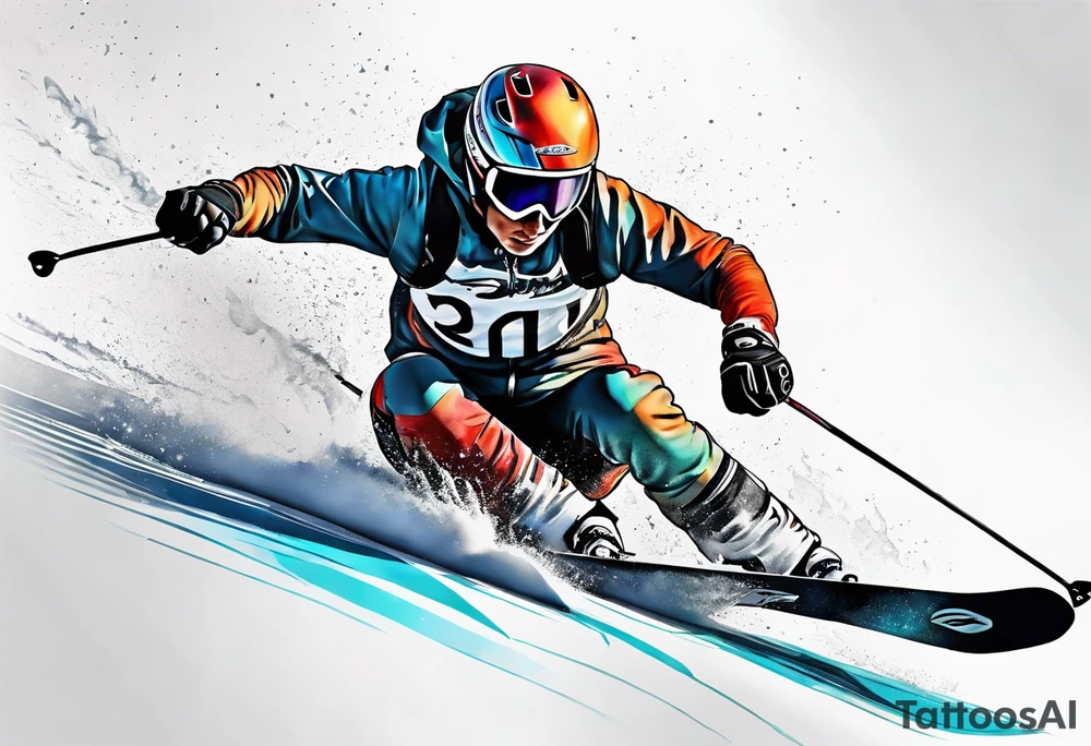 Skier in motion, fine line, more abstract tattoo idea