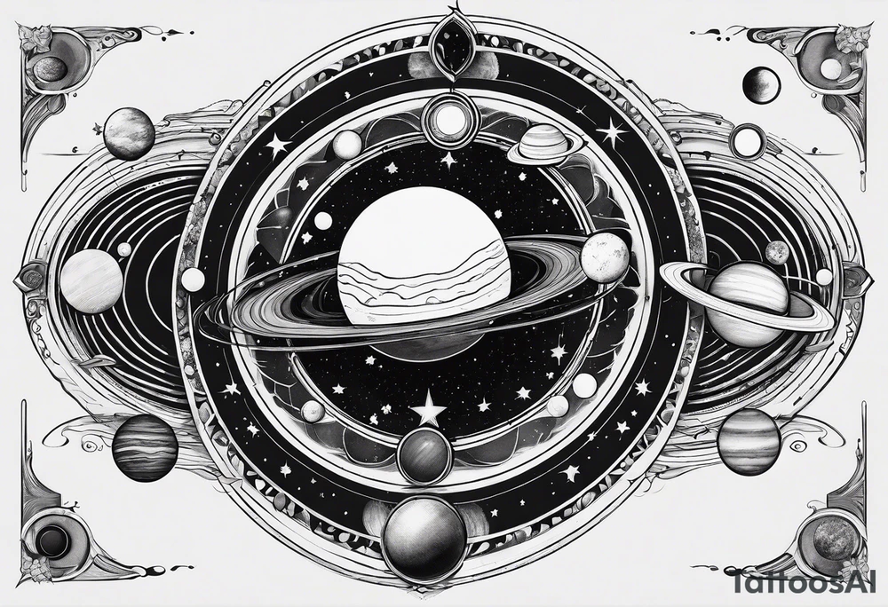 symbolist version of the solar system tattoo idea