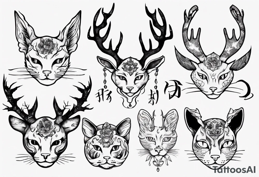 A cat with antlers tattoo idea