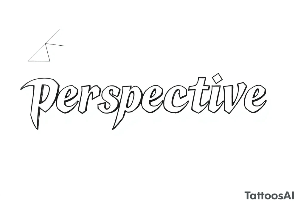 The word perspective written in thin font, each letter facing a different direction. Surrounded in 3D polygonal shapes tattoo idea