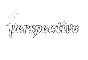 The word perspective written in thin font, each letter facing a different direction. Surrounded in 3D polygonal shapes tattoo idea