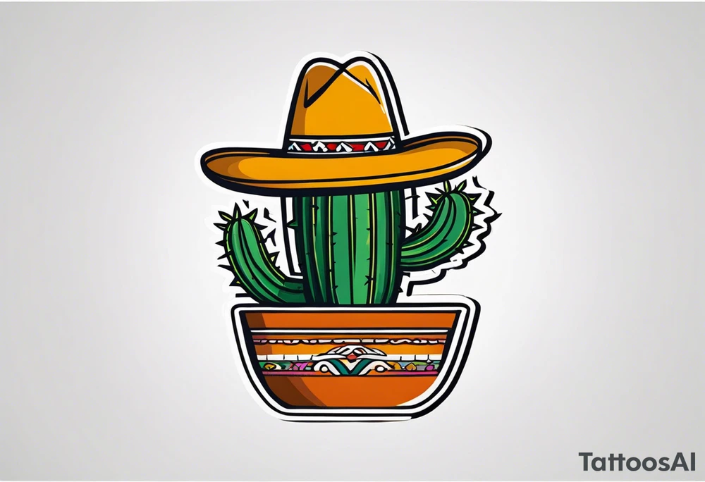 Cactus in a pot wearing a sombrero tattoo idea