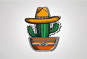 Cactus in a pot wearing a sombrero tattoo idea