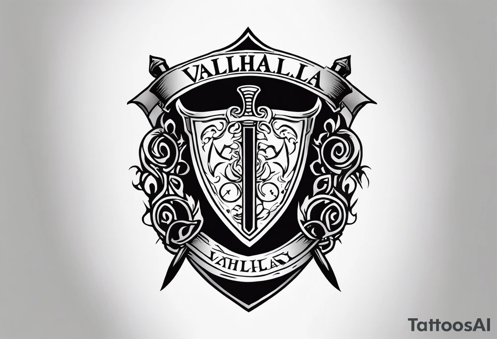 Valhalla shield sword axe fire stairs tattoo idea