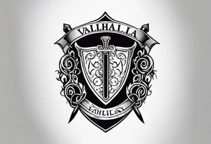 Valhalla shield sword axe fire stairs tattoo idea