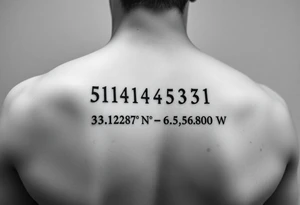 Morse code for sis along with the coordinates 33.12487° N, 85.58014° W tattoo idea