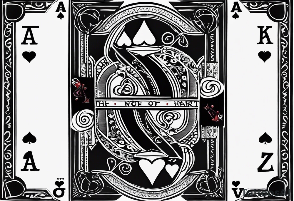 Only  Two cards no faces just letters and shapes, king of hearts with the K in the middle of the card and hearts in the corners and the Ace of spades behind it with the A in the corner peeking from behind the king of hearts card tattoo idea