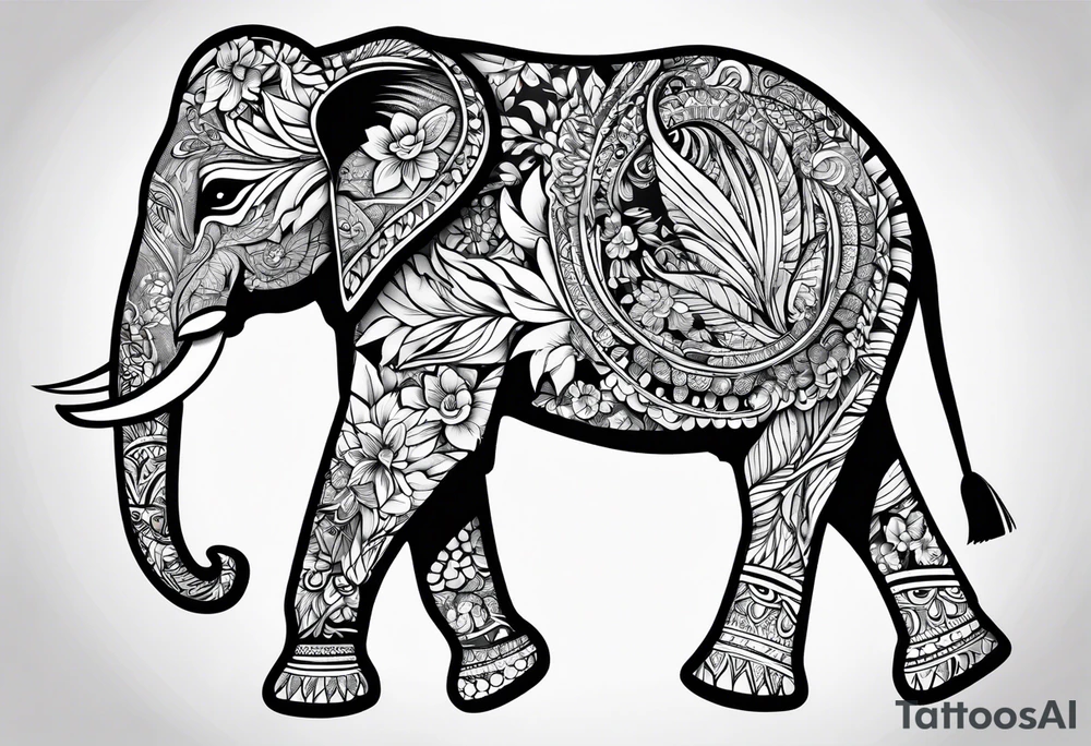compas thailand country outline with elephant tattoo idea
