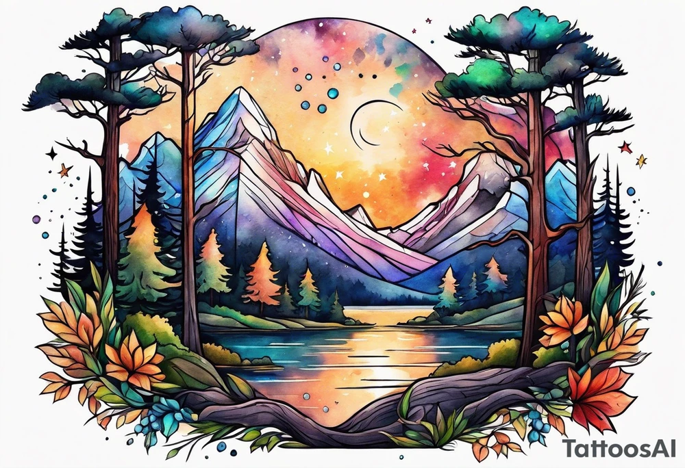 Woods nature stars family tattoo idea