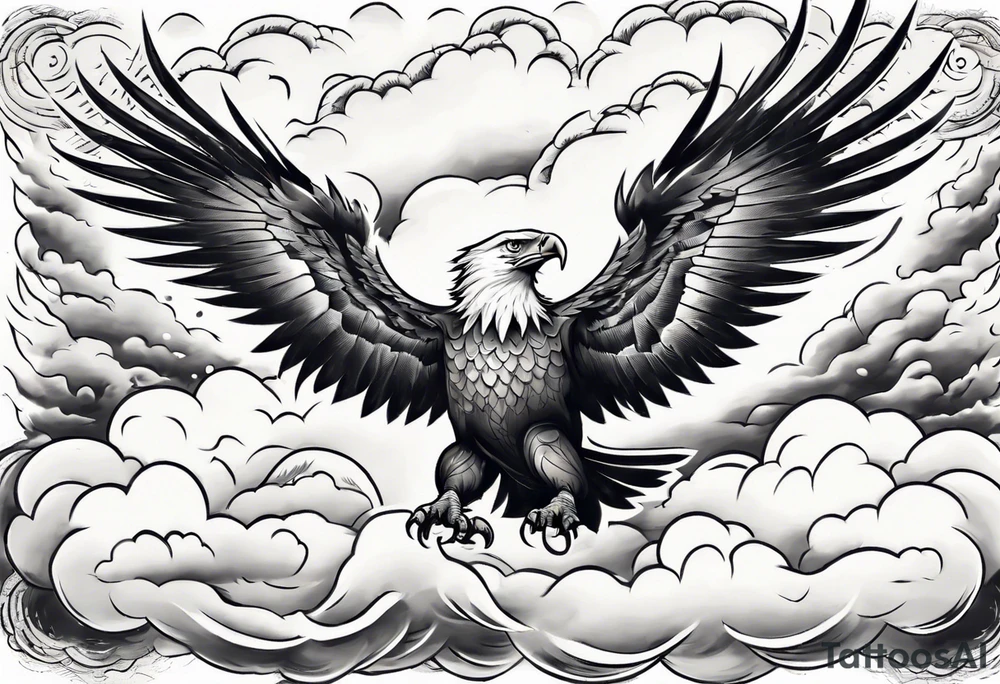 eagle fly through big clouds and thunder tattoo idea