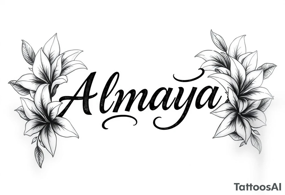 The name Almaya surrounded by Lilies. I want this on my ribs tattoo idea