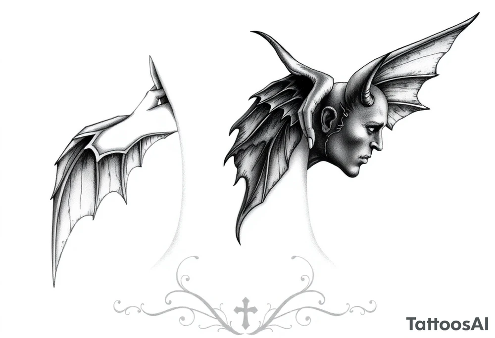 position behind the neck Angel (on the right) whispering in the right ear, demon (on the left) whispering in the left ear tattoo idea
