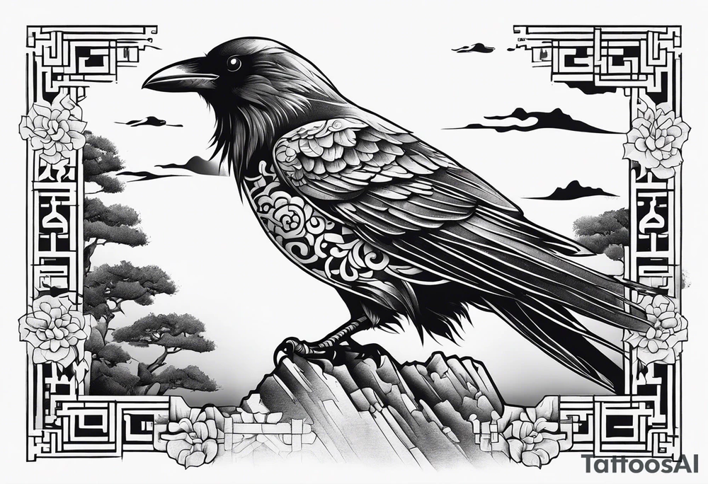 Ancient ruins crow tattoo idea
