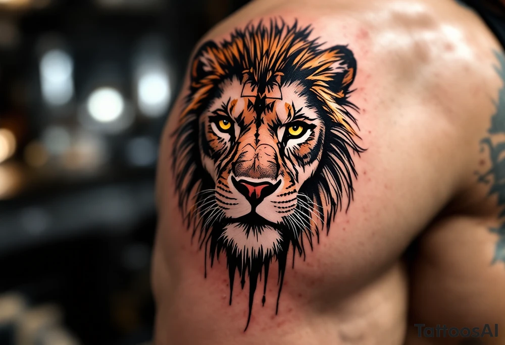 egyptian themed lion (red and black) tattoo idea