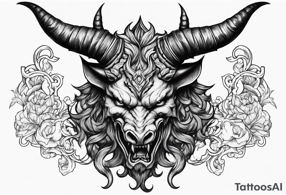 Horned Devil fighting tattoo idea