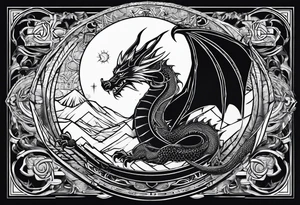 Dragon roman empire structures straight lines sun moon tattoo idea