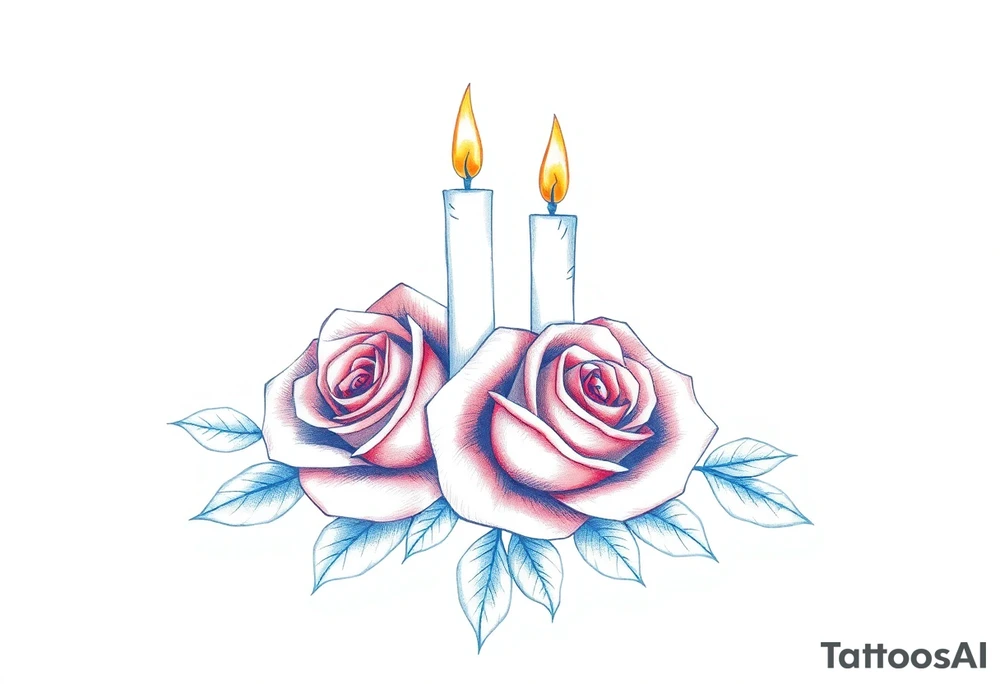 Passed love one, two roses, two candles, blue tattoo idea