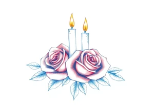Passed love one, two roses, two candles, blue tattoo idea