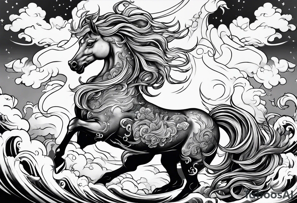 a kirin surrounded by cloud tattoo idea