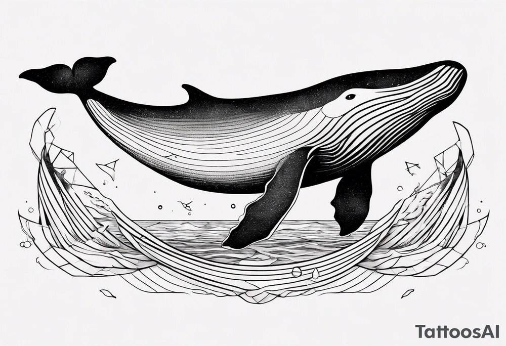 Geometric whale coming out of water tattoo idea