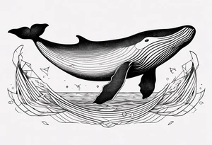 Geometric whale coming out of water tattoo idea