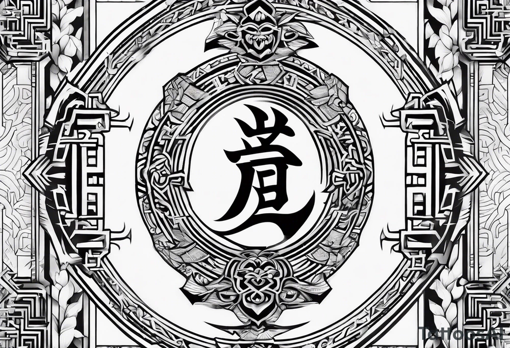 broken sword with japanese kanji tattoo idea
