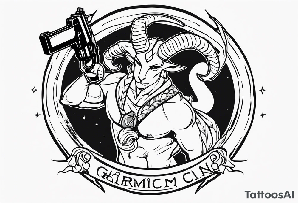 capricorn man with gun tattoo idea