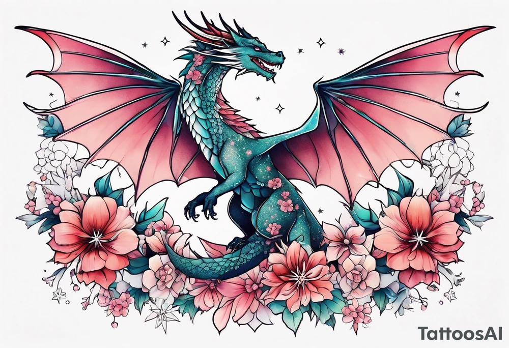 Constellation, wing , snow , cross , dragon female japan kawaii , flower tattoo idea