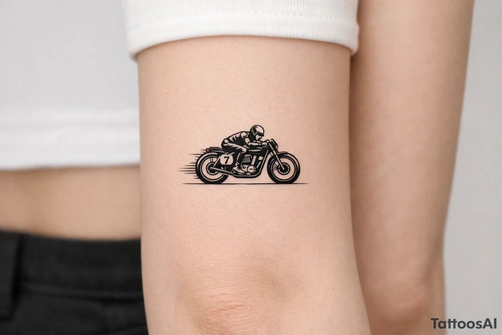 Vintage motorcycle racing, black and white illustration tattoo idea