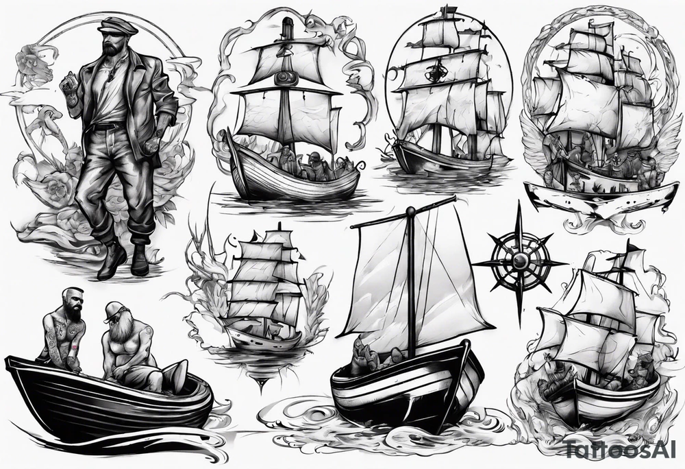 man on boat tattoo idea